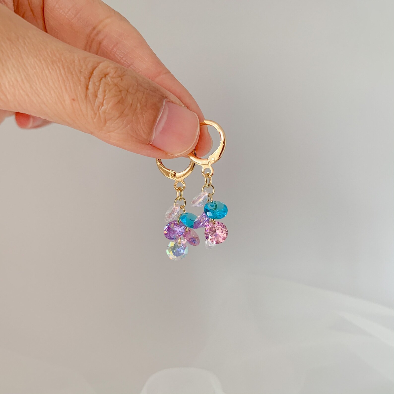 Colorful Crystal Huggies Hoop Earrings Multicolored Huggie Etsy