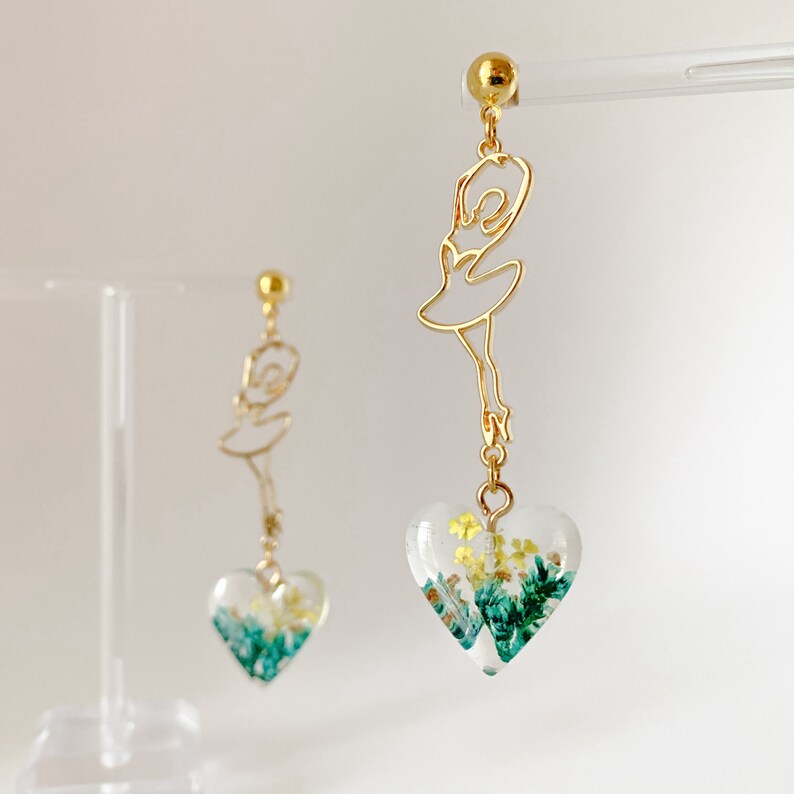 pressed flower earrings dangle female body flower ballerina pressed women shaped unique earrings dangle ballet dancer
