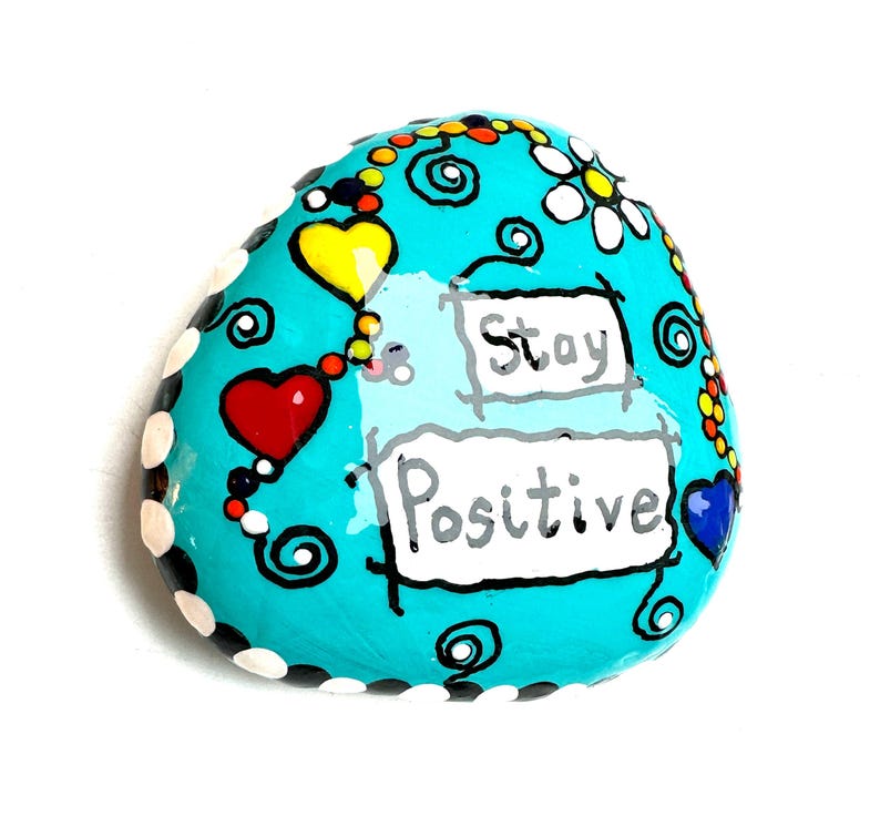 Stay Positive Rock, Inspirational Message, Word Stone Painted, Colorful ...