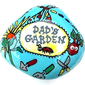 Dad Rocks Garden Art, Dragonfly, Hand Painted Paperweight, Remembrance keepsake