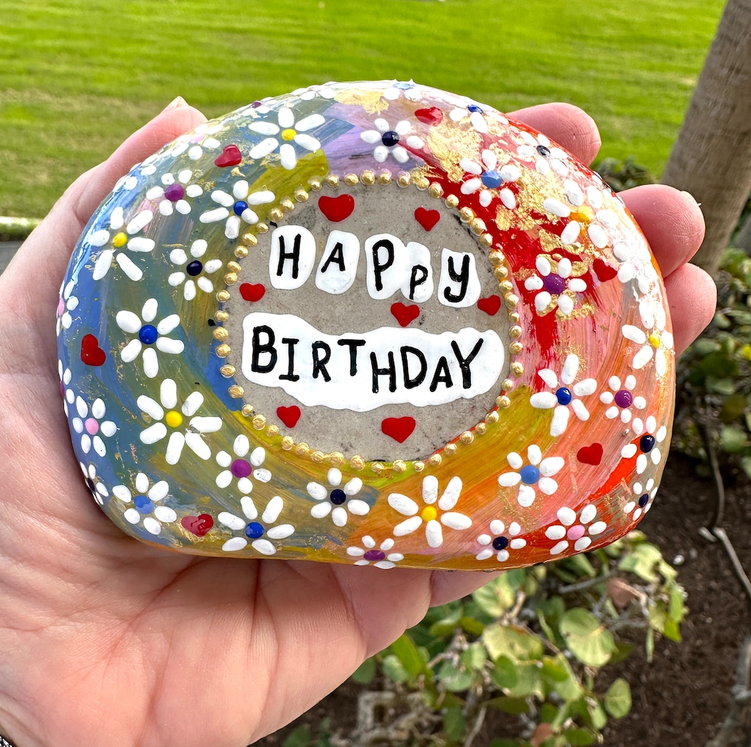 Happy Birthday Rock, Hand Painted Stone - Etsy