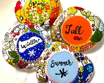 Seasons of Love,  4 Seasonal Art Stones, Special Holiday Present, Gardener Gift, Horticulturist Gift