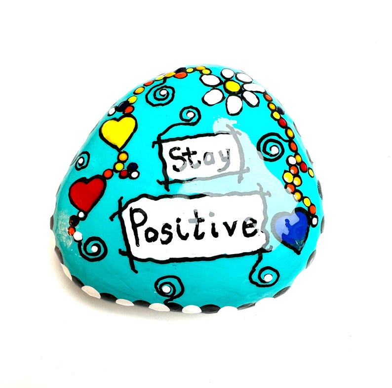Stay Positive Rock, Inspirational Message, Word Stone Painted, Colorful ...