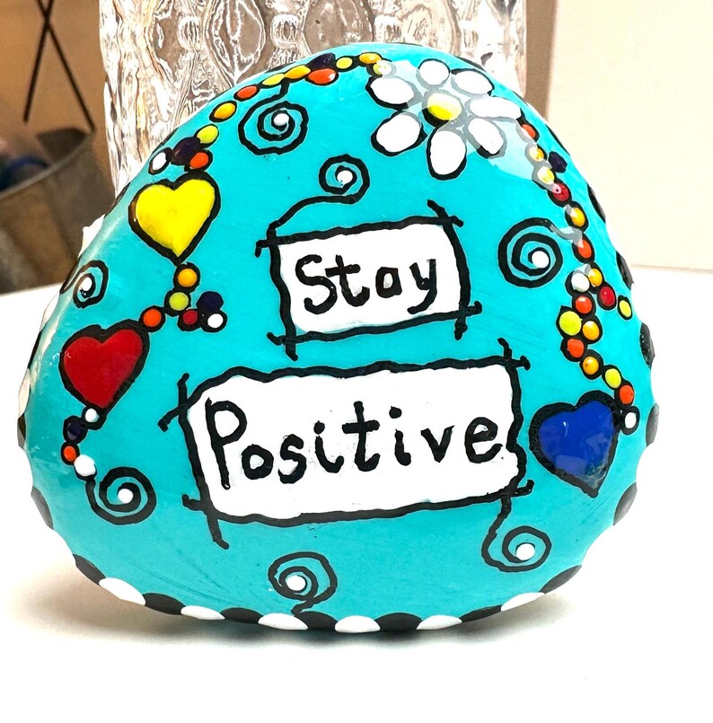 Stay Positive Rock, Inspirational Message, Word Stone Painted, Colorful ...