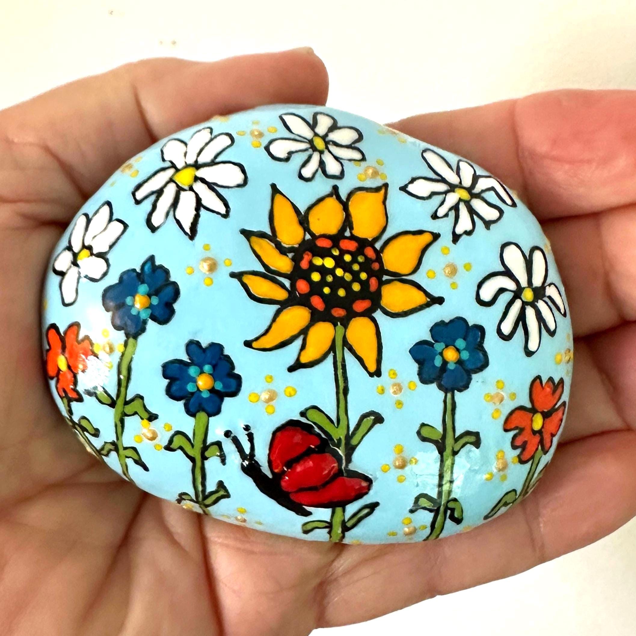 Signs of Spring Art Stone, Hand Painted Rock, Butterfly Daisy Stone, Small Positivity Gift