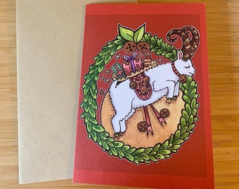 Yule Goat Fantasy Illustration Holiday Card