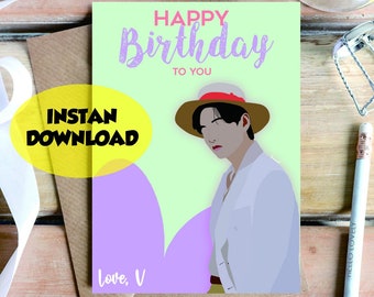 Printable Birthday Card | Birthday Card BTS | Birthday Card V | Birthday Card Kim Taehyung | Bts | Army | Armybomb | Instant Download