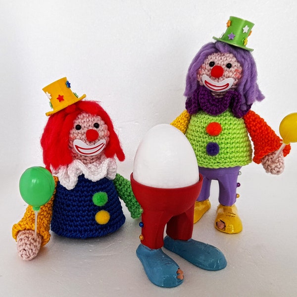 Eierwärmer/Eierbecher-Clown-Luftballon Zirkus Karneval Zylinder Hut Fasching Geburtstag Tortenfigur Amigurumi