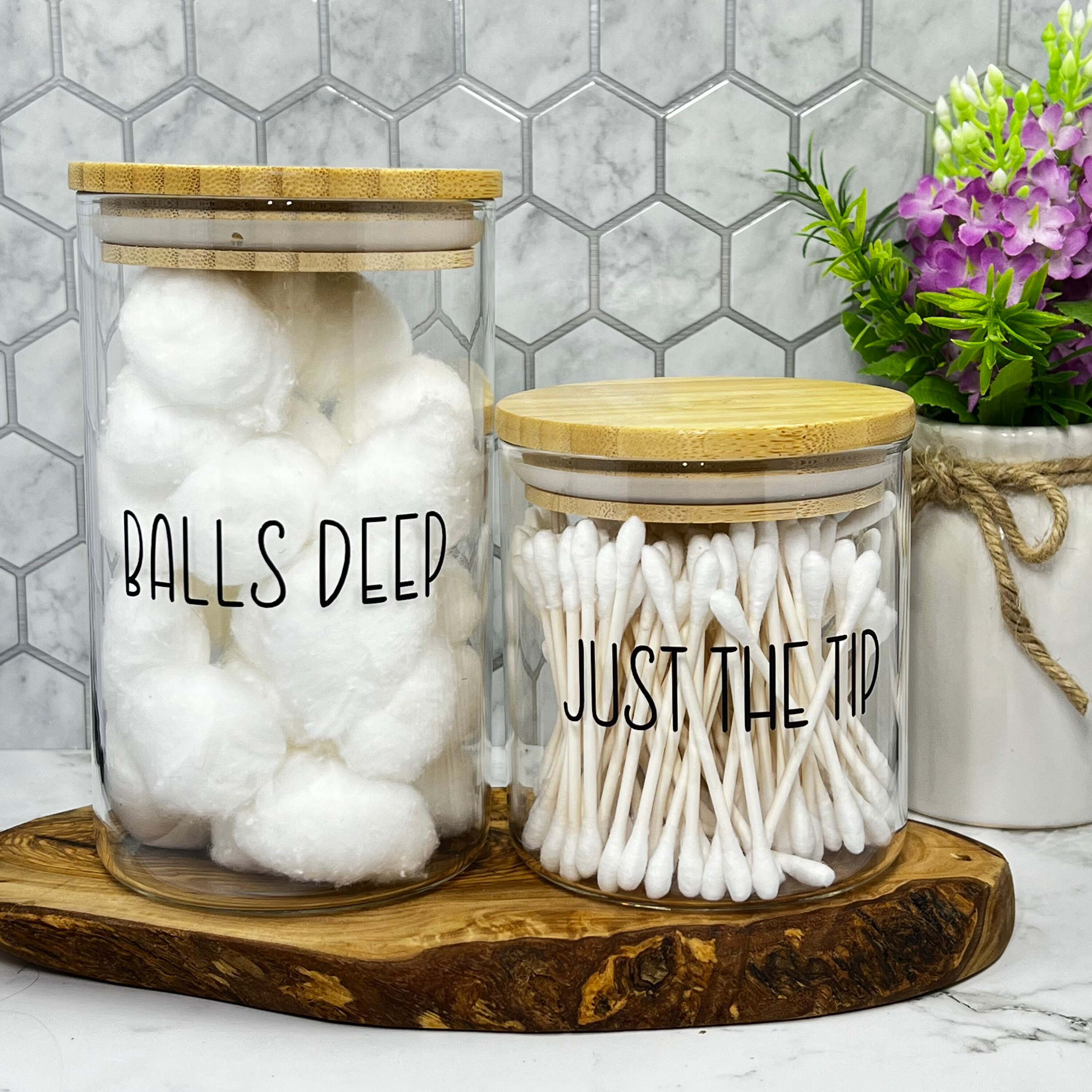 Cotton Ball Jar Qtip Jar Balls Deep Just the Tip Bathroom Etsy Canada