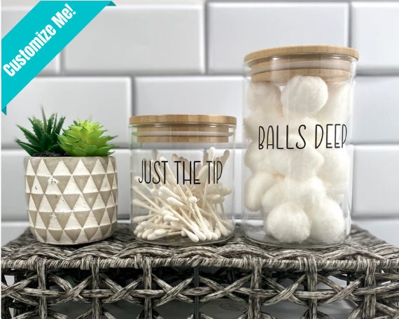 4 Pack Apothecary Jars With Lids,10 Oz Clear Bathroom Organizer Storage for  Cotton Ball, Cotton Swab, Bathroom Decor, Gift, Funny 