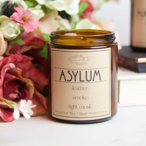 The ASYLUM Candle | 100 % Soy Wax | Leather, Smoke, Light Musk  | Hand Poured |American Horror Story Inspired | Gift | Present