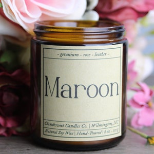 Maroon Candle | 100 % Soy Wax | Geranium, Rose, Leather | Hand Poured | Taylor Inspired | Gift | Present
