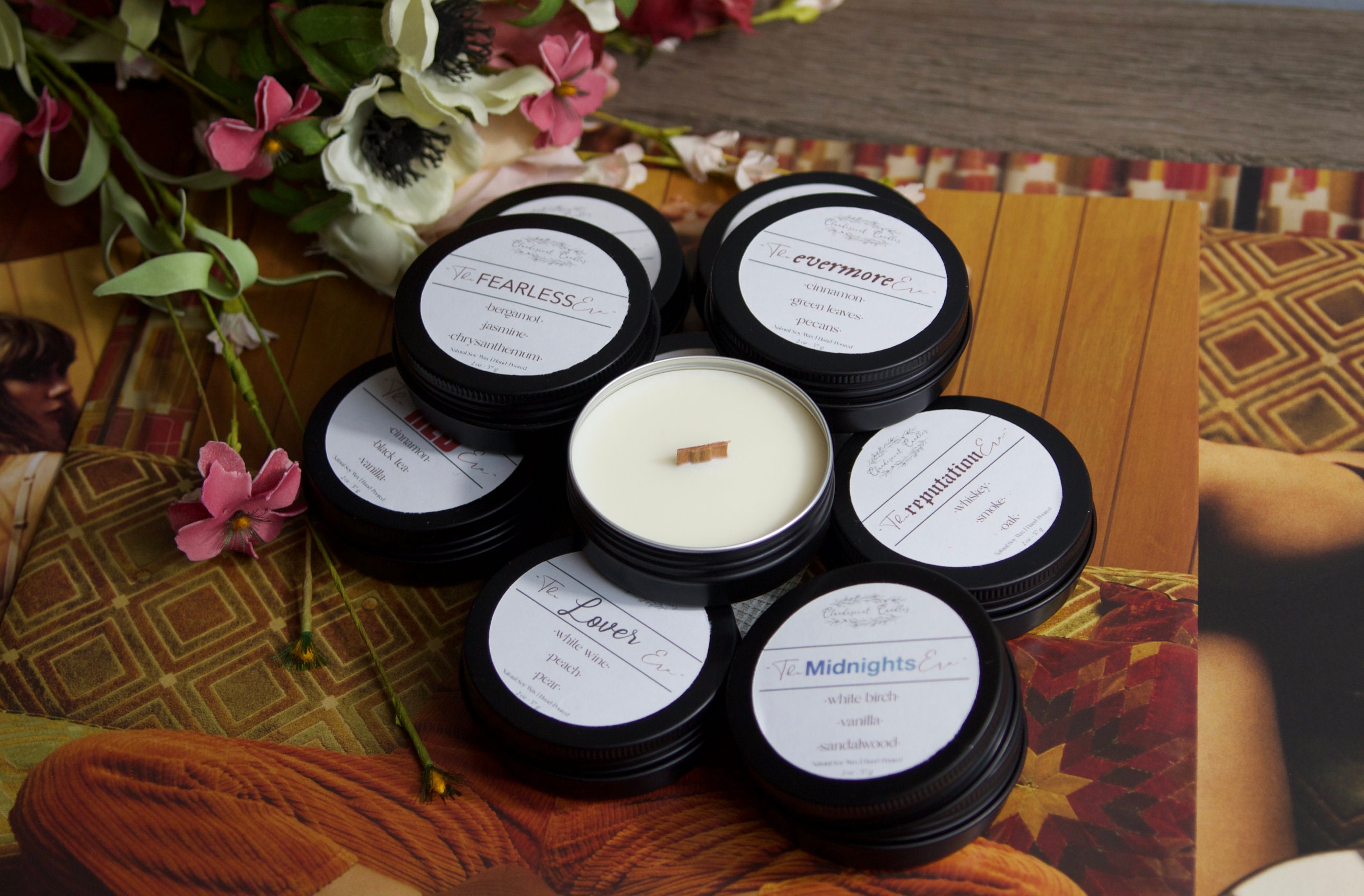 Sample Candles--ELEVEN ERAS | 100 % Soy Wax | Hand Poured | Taylor Inspired | Gift | Present | Music | Pop Star