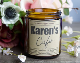 Karen&#39;s Cafe Candle | 100 % Soy Wax | Vanilla, Coffee, Coconut | Hand Poured | One Tree Hill Inspired | Gift | Present