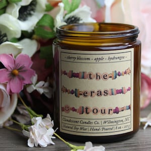 The Eras Tour Candle | 100 % Soy Wax | Cherry Blossom, Apple, Hydrangea | Hand Poured | Taylor Inspired | Gift | Present | Folklore