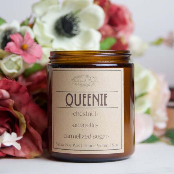 QUEENIE Candle | 100 % Soy Wax | Chestnut, Amaretto, Caramelized Sugar | Hand Poured | American Horror Story Inspired | Gift