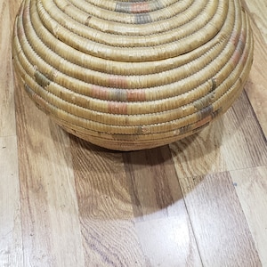 Alaska Native coastal lidded coiled grass basket