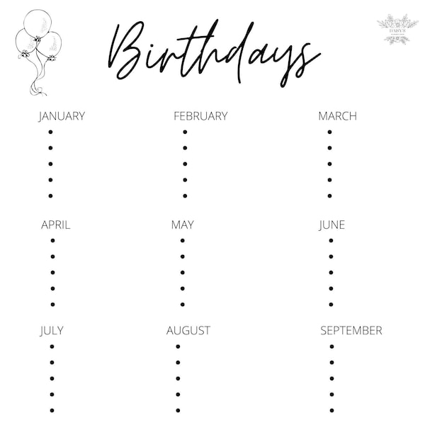 Important Dates Planner, Birthday Tracker, Birthday Calendar, Birthday Log, Birthday List, Important Dates Planner Inserts - PDF