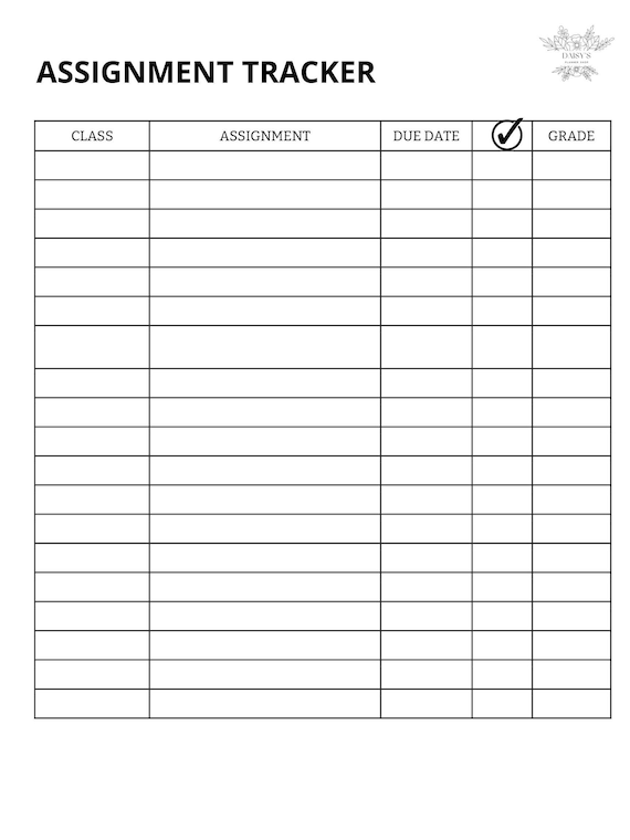 Assignment Tracker Assignment Printable List Homework | Etsy