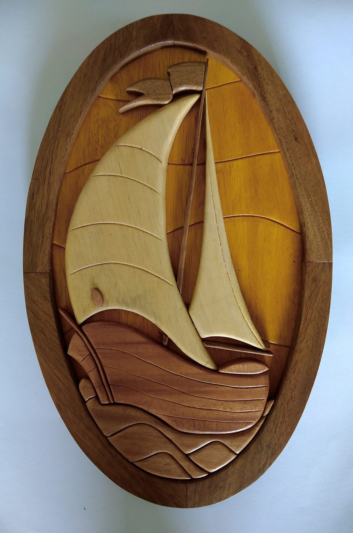 Boat Sail Wood Carving Wall Hanging Art Home Decor Room Etsy