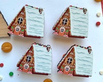 Gingerbread House Wooden Pin | Cookie Decorating | Christmas Pin Brooch