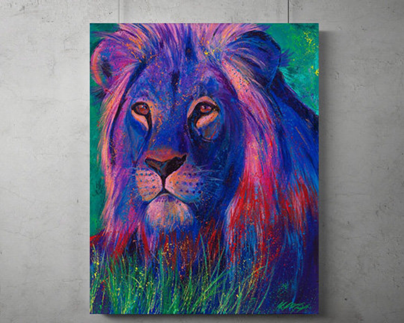 Wildlife Lion Acrylic Painting Acrylic Canvas Painting Limited Edition Artist Signed Giclee Art