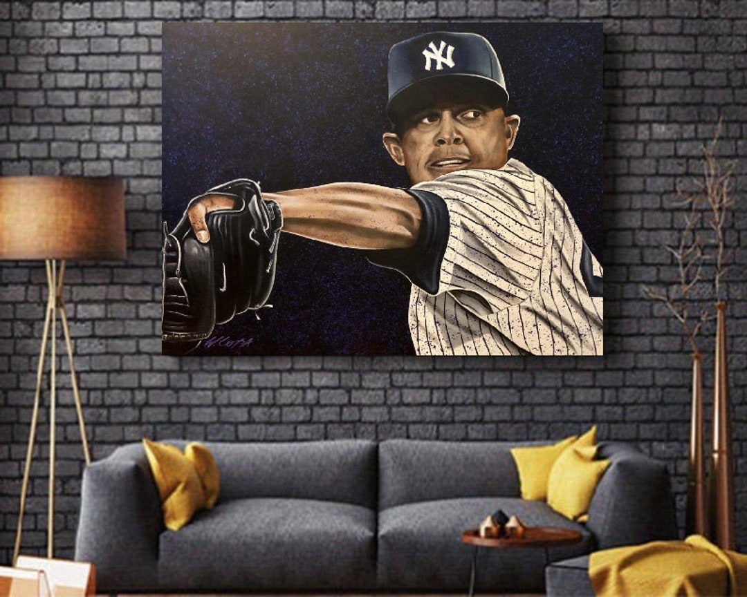 Seasoned Art Mariano Rivera hand painted portrait NY Yankees jersey # 42  canvas