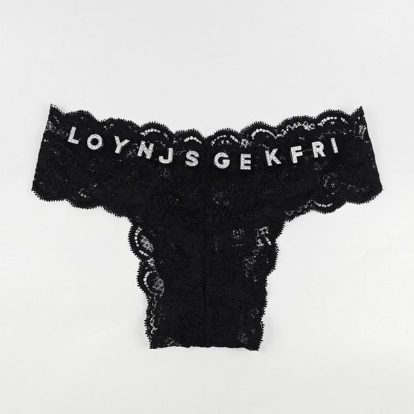 Custom Personalized Text Thongs Female Lace undies. Girlfriend Gift, Anniversary Birthday Gift, Funny Naughty Naughty Sexy Underwear.