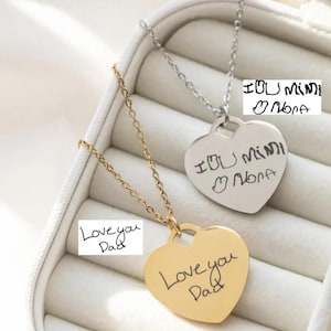 Custom Actual Handwriting Heart Pendant Necklace Personalization Included Text Engraved Jewelry Mother&#39;s Day Gift for Her