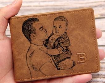 Personalized Custom Engraved Picture Leather Wallet Father's day, Boyfriend, Birthday Gift, Anniversary Gift, Gifts for him