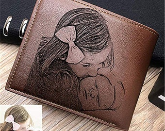 Cartera de cuero con imagen grabada personalizada para el día del padre, novio, regalo de cumpleaños, regalo de aniversario