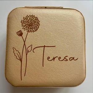 Personalisierte Schmuckschatulle mit Gravur Geburtsblume, Geschenk für sie, Reiseschmuckschatulle, Geburtstagsgeschenk, Brautpartygeschenke, Brautjungfer Geschenke