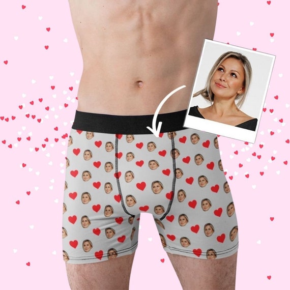 Custom Personalized Hearts Face Men Boxers. Valentines Day