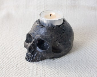 Faux Skull Concrete Tea Light Candle Holder, Gothic Decor, Spooky Season, Gift for Goth, Altar Decoration, Alternative Style Gift, Punk