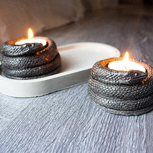 Gothic Concrete Snake Tea Light Candle Holder, Gothic Decor, Spooky Season, Gift for Goth, Altar Decoration, Alternative Style Gift