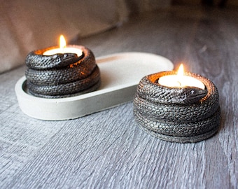 Gothic Concrete Snake Tea Light Candle Holder, Gothic Decor, Spooky Season, Gift for Goth, Altar Decoration, Alternative Style Gift