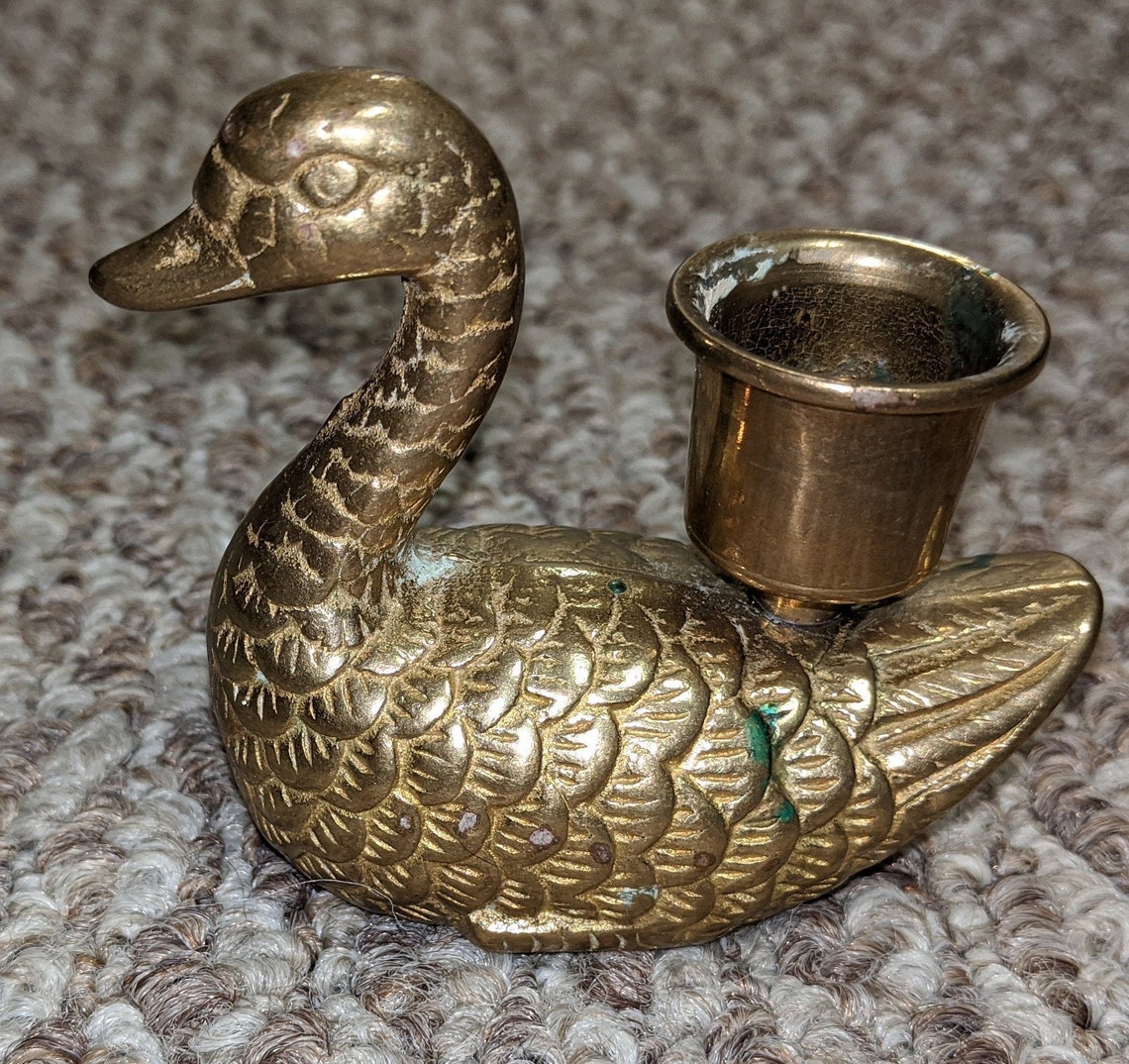 Vintage Brass GOOSE CANDLE HOLDER Retro Etsy