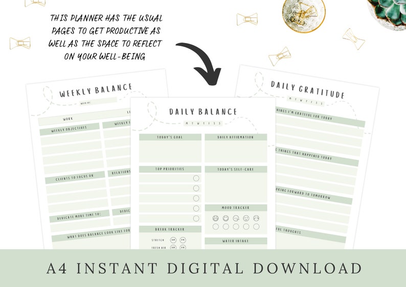 Daily Worklife Balance Planner Bundle Space to Balance Etsy UK