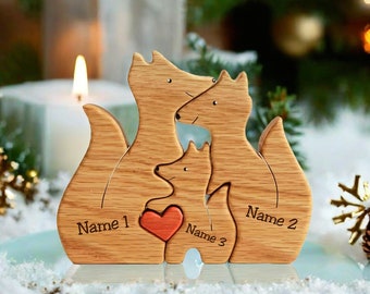 Wooden Fox Family Puzzle, Wooden Name Puzzle, Family Keepsake, Animal Toy, Fox Figurines, Home Decor, Fox Toys, Fox Family for Mother's Day