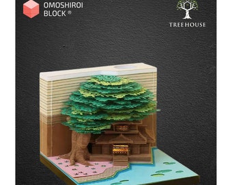 Personalized Omoshiroi Block Tree House 3D Memo Pad with Led Light Paper Model Birthday Gift Decoration Gift For Her Gift For Him