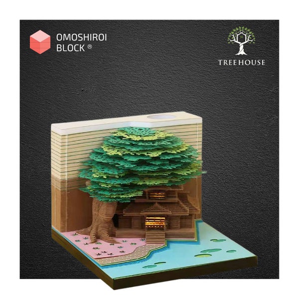 Personnalisé Omoshiroi Block Tree House 3D Memo Pad avec Led Light Paper Modèle Anniversaire Cadeau Décoration Cadeau Cadeau Pour Son Cadeau Pour Lui