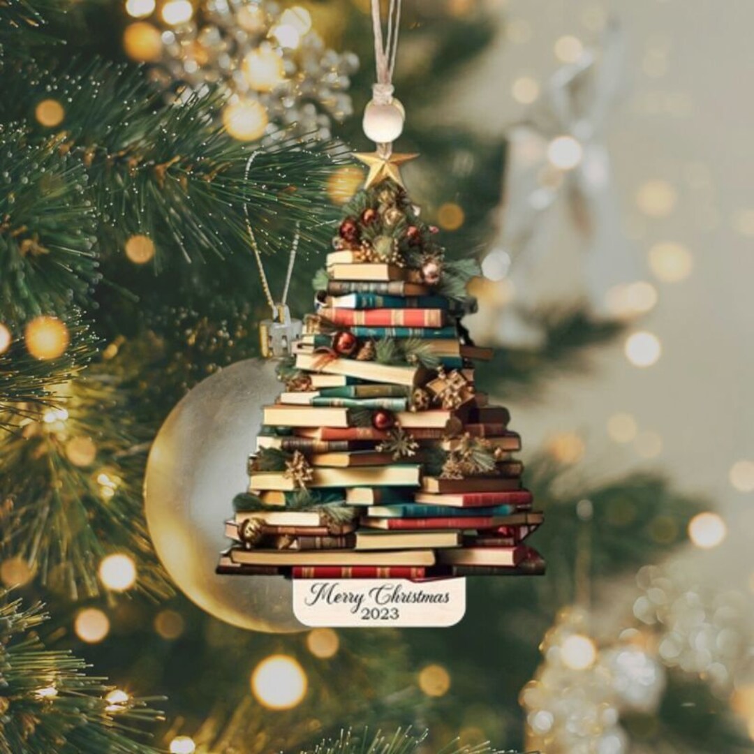 Personalized Christmas Book Tree Ornament 2D Book Lover Etsy UK