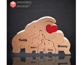 Personalized Wooden Elephants Funny Family Puzzle Family's Gift, Wooden Elephants Puzzle, Family's Gift, Custom Elephants Family Puzzle