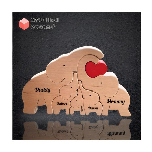 Personalized Wooden Elephants Funny Family Puzzle Family's Gift, Wooden Elephants Puzzle, Family's Gift, Custom Elephants Family Puzzle