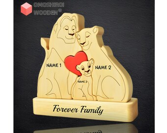 Personalized Wooden Lion Family Puzzle Family's Gift, Wooden Lion Puzzle, Meaningful Gift, Custom Lion Meaningful Gift Puzzle