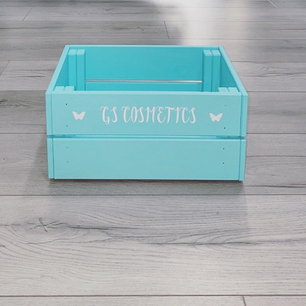Small Turquoise Personalised Wooden Crate