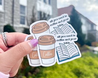 Pegatina de café y Biblia