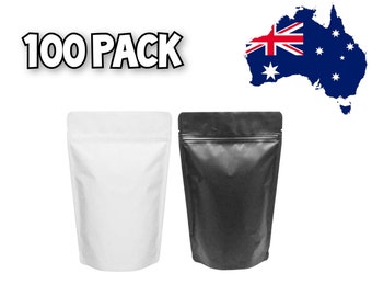 100pcs Black White Stand-Up Bags Mylar Heat Seal Pouch Smell Proof Zipper Baggies Resealable Food Storage Packaging for Food,Coffee,Beans