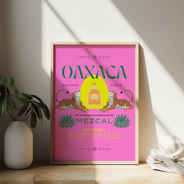 Pink Vintage Oaxaca Mezcal Bar Cart Wall Art | Dopamine Decor