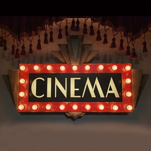Custom Art Deco Vintage-Style Home Theater Cinema Marquee Sign – Handcrafted in the USA by Master Artist | LED Backlit Letters